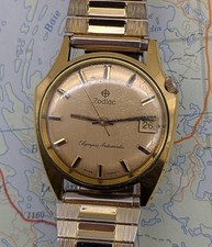 Orologio Uomo Vintage Zodiac Olympos Automatico Tono Oro Data - Per Ricambi o Riparazione