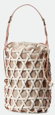 POLO RALPH LAUREN borsa secchiello donna bianco pelle rafia cestino tessuto spiaggia nuova