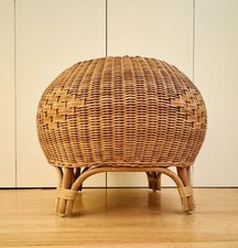 Pouf Tavolino Sgabello Poggia Piedi Vimini Rattan Modernariato Anni 70