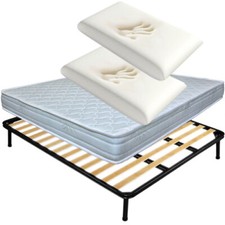 OFFERTA KIT MATERASSO CON RETE A DOGHE IN LEGNO E CUSCINO LATTICE O MEMORY FOAM