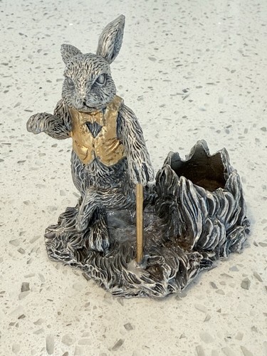 Pewter bunny with gold vest - bunny,