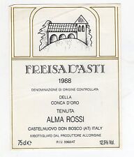 etichetta pubblicitaria FREISA D'ASTI 1988 TENUTA ALMA ROSSI