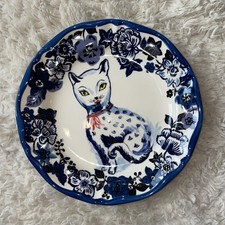 Anthropologie Nathalie Lete 10” piatto GATTO boho chic campagna francese vintage NUOVO CON ETICHETTE 