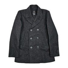 Superdry Cappotto Pea Misto Lana Uomo L 40 Spina di Pesce Tweed Doppiopetto Peak