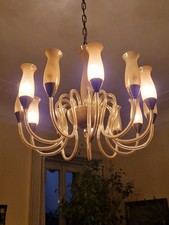 Lampadario  a 12 bracci in cristal ed ottone, Vintage anni '60