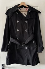 cappotto burberry brit 10 nero trench lungo ginocchio nova check foderato con cappuccio
