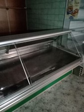 banco salumi e formaggi vetri curvi colore verde e acciaio buono stato 3 mt