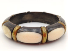 BRACCIALE ETNICO VINTAGE -  OTTONE E COCCO CON INSERTI DI OSSO