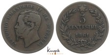 Regno d'Italia, Vittorio Emanuele II, Cu 5 Centesimi 1861 B,Bologna, KM 3.1