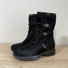 Stivali invernali Hogan neri capelli di cavallo donna taglia 7 metà pelle di polpaccio pelliccia all over