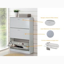 Scarpiera in Legno Mobiletto Scaffale Organizer Scarpe Doppio Scomparto Slim