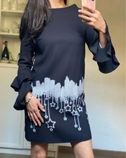 Abito Abito Elisabetta Franchi nero con stampa skyline e stelle - Maniche volant