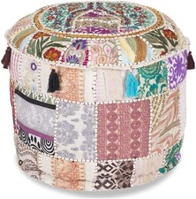 Copripouf ottomano patchwork bianco cotone indiano 22" arredo casa copricuscino US