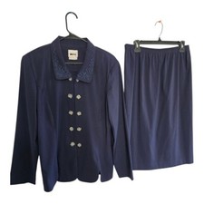 Tuta gonna vintage Leslie Fay 2 pezzi 16 blu manica lunga bottoni doppiopetto  