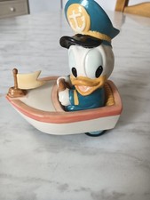 Charming Donald Duck Sailor in Boat Ceramic Figurine Disney Vintage Collectible