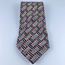 Cravatta Vintage Classico GUCCI Design Reticolo 100% SETA Rosso e Blu Made in ITALY