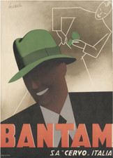 FUTURISMO BOCCASILE CAPPELLO BANTAM LOCANDINA PUBBLICITARIA ANNI TRENTA