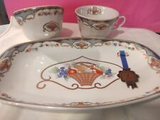 Antico Servizio T.Limoges Linea Ellegi Vassoio e 2 Tazze Thè/Caffellatte Decoro