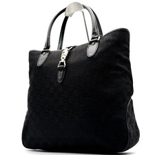 GUCCI 145818 / 1781 Nuova Jackie Tote Borsa a Mano Tela Pelle Nera Vintage Giappone