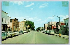 Vintage Postcard MN Cass Lake Main Street 50s Cars Coke Sign Shops Chrome ~13485