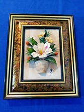 QUADRETTO DI PREGIO FIORE GIGLIO  CAPODIMONTE E RADICA  VINTAGE (s3)