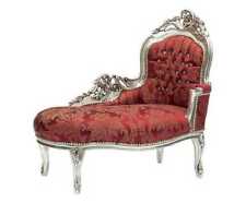 Dormeuse barocco in legno argento, tessuto rosso, con gemme.Misure: 105x60 altez