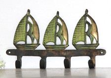 Attaccapanni A Forma Di Barca In Ottone Vintage Anni '30 Con 4 Ganci