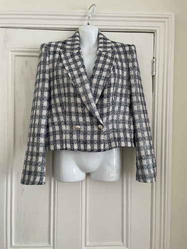 Blazer giacca corta tweed blu