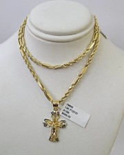 Collana con ciondolo croce Gesù catena corda Milano oro 10 kt SET 3mm 18"-26"