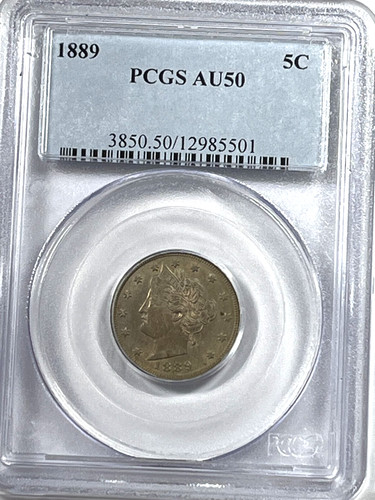 1889 liberty nichel pcgs au50 - nichel:,