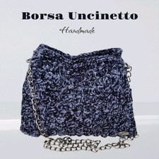 Borsa donna uncinetto fatta a mano in ciniglia grigio/nero mai usata