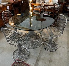 set Tavolo in cristallo e metallo  E Sedie design Gastone Rinaldi per Rima