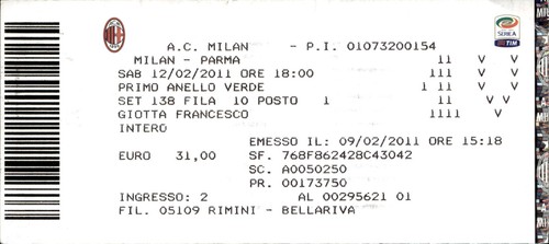Biglietto ufficiale milan - ufficiale, a.c.