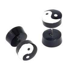 81stgeneration Orecchini Finti Dilatatori Corno Nero Bianco Plug 10 mm Yin Yang