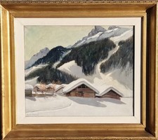 Felice Vellan ( Torino 1889 - 1976 ) "Presso Canazei ( Dolomiti) , con neve alta