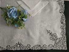 Tovaglia puro lino Bellora con ricamo cantu a mano 12 posti 24 tovaglioli bianco