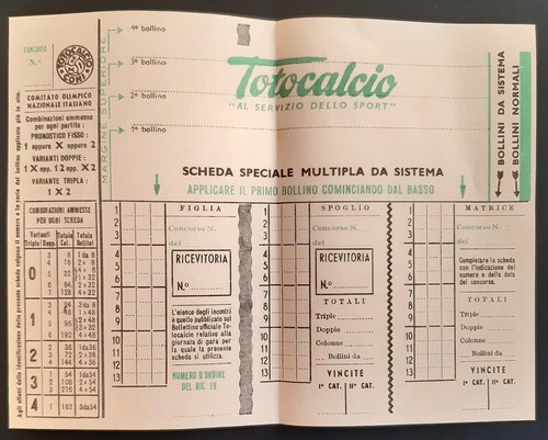 Totocalcio scheda speciale