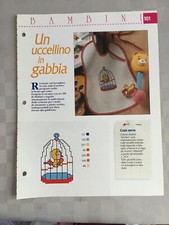Schema punto croce Bambini un uccellino in gabbia bavaglino pesce cane