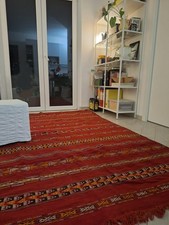 Grande tappeto kilim marocchino rosso in lana fatto a mano