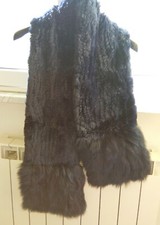 Luisa Spagnoli Stola/sciarpa pelliccia di rex e volpe lavorazione tricot blu 