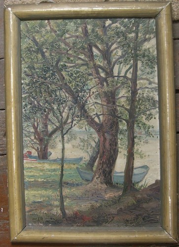 Barche riva dipinto olio - barche, am
