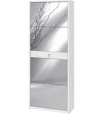 SCARPIERA BIANCA CON 4 ANTE A SPECCHIO E 1 CASSETTO, 63X29X164 CM