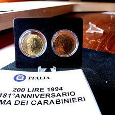 ITALIA DITTICO 200 LIRE 1994 CARABINIERI. 200 LIRE 1969-1999 CARABINIERI TUTELA