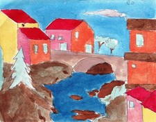 Piccolo disegno a colori in carta comune - 11 x 14 cm.