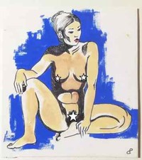 DORA PILSSALA Portrait Art RITRATTO Originale Pinup Nude Girl 