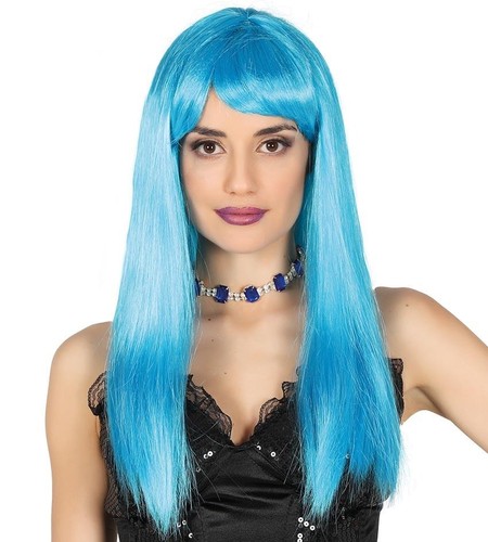 Parrucca lunga liscia azzurra