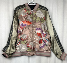 Giacca Vintage Giapponese Classica Scritta Taglia Grande Reversibile Farfalle Fiori