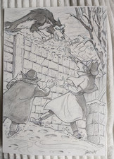 TAVOLA ORIGINALE BARNAT SERRAT "IL FIUTO DI SHERLOCK HOLMES" MASTINO BASKERVILLE