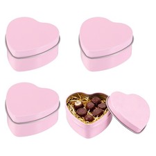 Confezione da 4 Contenitori in Latta Cuore 2,4x2,3x1,1" con Coperchi, Rosa