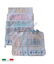 Set Asilo Scuola Materna Bavaglia più Salvietta Trenino 100% Cotone 